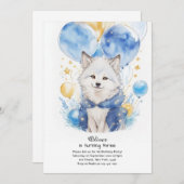 Leuke Waterverf Wolf Pup Verjaardagsuitnodiging Kaart (Voorkant / Achterkant)