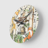 Leuke Waterverf Woodland Animals Schrift Naam Ronde Klok (Hoek)