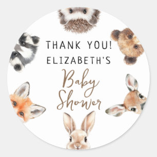 Leuke Waterverf Woodland Dieren Baby shower Ronde Sticker