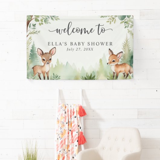 Leuke Waterverf Woodland Dieren Baby shower Spandoek (Insitu)
