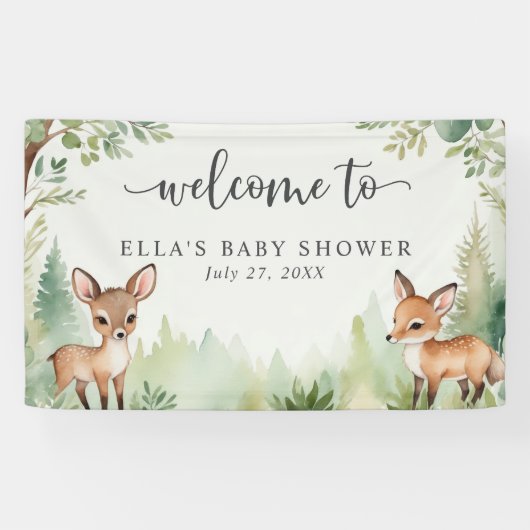 Leuke Waterverf Woodland Dieren Baby shower Spandoek (Horizontaal)