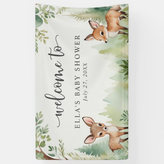Leuke Waterverf Woodland Dieren Baby shower Spandoek (Verticaal)
