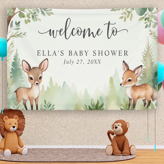 Leuke Waterverf Woodland Dieren Baby shower Spandoek