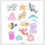 Leuke Waterverf Zee Creatures Puffer Fish Shark Sticker (Vel)