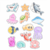 Leuke Waterverf Zee Creatures Puffer Fish Shark Sticker (Voorkant)