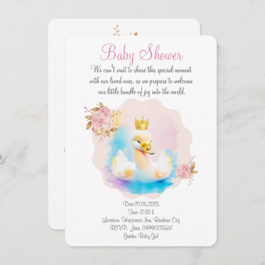 Leuke waterverf zwaan save the date (Voorkant / Achterkant)