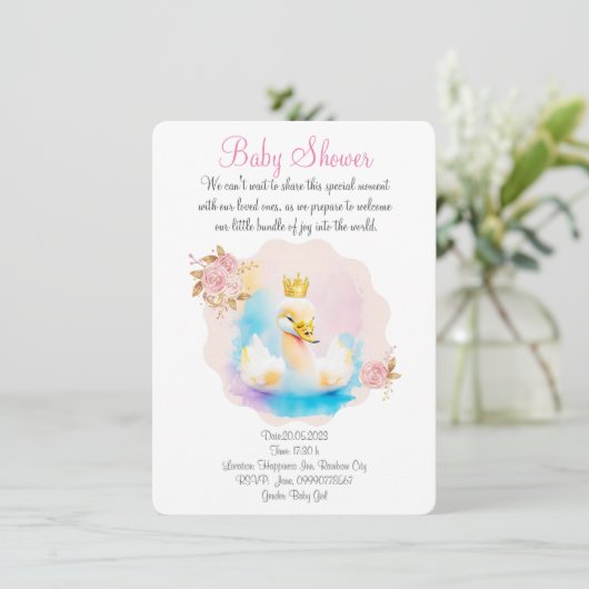 Leuke waterverf zwaan save the date (Staand voorkant)