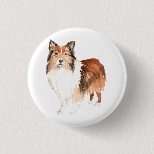 Leuke Waterverven Shetland Sheepdog Ronde Button 3,2 Cm (Voorkant)