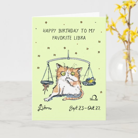 Leuke Weegschaal kaart Zodiac Kat Sterrenbeeld hor (Gele Bloem)