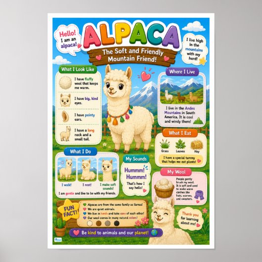Leuke weetjes over Alpaca voor kinderen Poster (Voorkant)