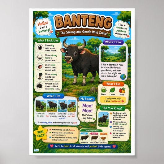 Leuke weetjes over Banteng voor kinderen Poster (Voorkant)