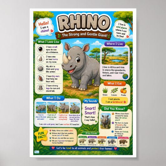 Leuke weetjes over neushoorns voor kinderen poster (Voorkant)