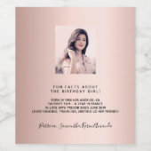 Leuke weetjes verjaardagsfoto roos goudroze bio wijn etiket (Enkel label)