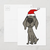 Leuke Weimaraner Dog in Santa Hat Kerst Cartoon Feestdagenkaart (Voorkant / Achterkant)
