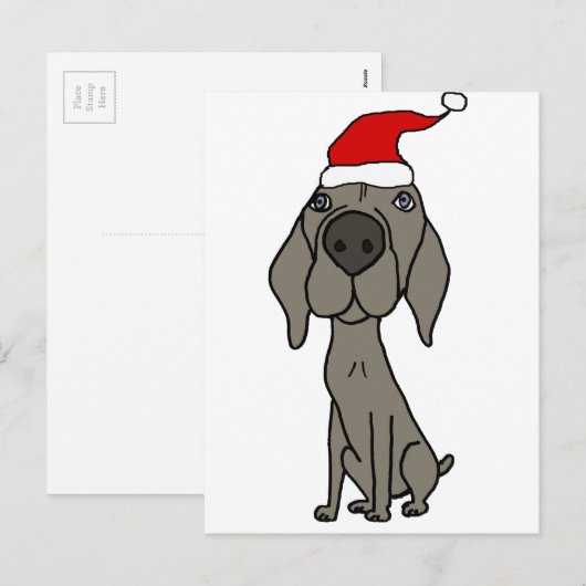 Leuke Weimaraner Dog in Santa Hat Kerst Cartoon Feestdagenkaart (Voorkant / Achterkant)