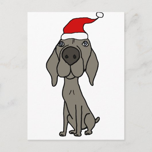 Leuke Weimaraner Dog in Santa Hat Kerst Cartoon Feestdagenkaart (Voorkant)