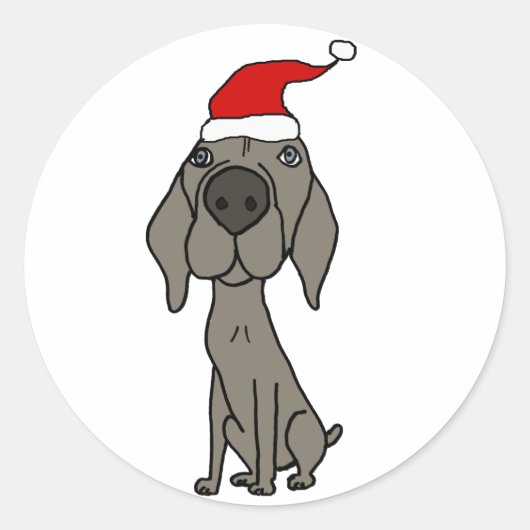 Leuke Weimaraner Dog in Santa Hat Kerst Cartoon Ronde Sticker (Voorkant)