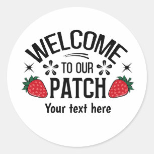 Leuke welkomstplek met aardbeien  ronde sticker