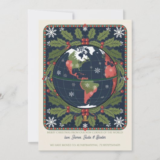 Leuke Wereldbol Latitude en Longitude Vakantie Bew Aankondiging (Voorkant)