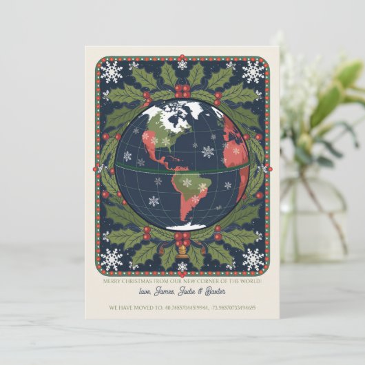 Leuke Wereldbol Latitude en Longitude Vakantie Bew Aankondiging (Staand voorkant)