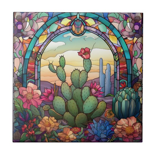 Leuke westerne cactus liefhebbers gebrandschilderd tegeltje (Voorkant)