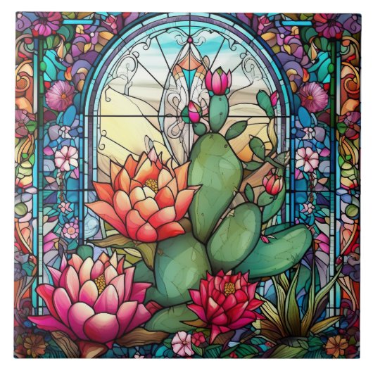 Leuke westerne cactus liefhebbers gebrandschilderd tegeltje (Voorkant)