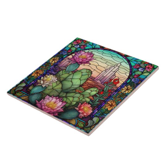 Leuke westerne cactus liefhebbers gebrandschilderd tegeltje (Zijkant)