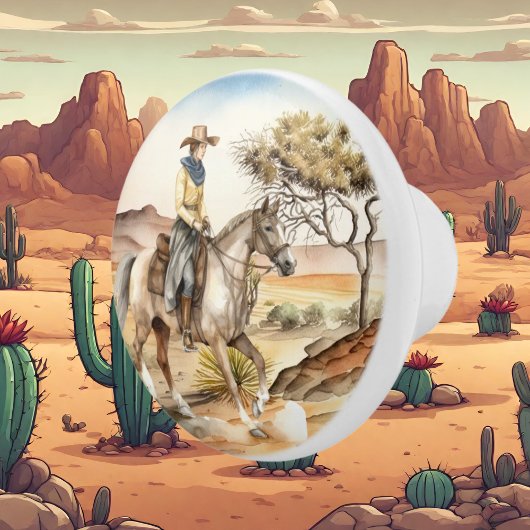 Leuke Westerne cowgirl woestijn Keramische Knop
