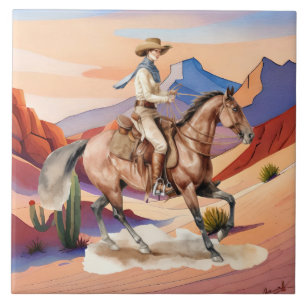 Leuke Westerne cowgirl woestijn Tegeltje