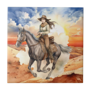 Leuke Westerne cowgirl woestijn Tegeltje