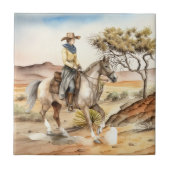 Leuke Westerne cowgirl woestijn Tegeltje (Voorkant)