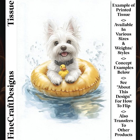 Leuke Westie Hond, Rubber Ring & Duck CV5 Decoupag Tissuepapier
