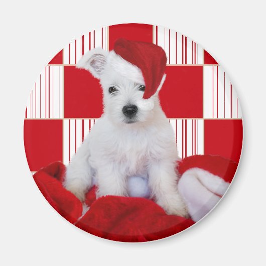 Leuke Westie Pup Kerstmis Koelkast Magnet (Voorkant)
