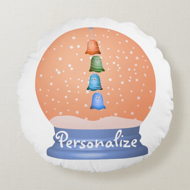 Leuke wezens sneeuw wereldbol rond kussen (Voorkant)