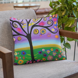 Leuke Whimsical Boom Folk Art Ai Gegenereerde Kun Kussen