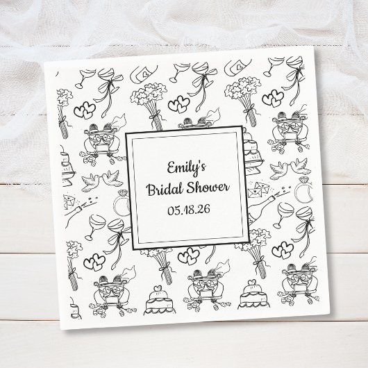 Leuke Whimsical Doodle Trendy Cute Bruidsmeisjesfe Servet