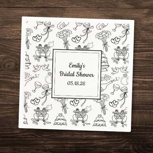 Leuke Whimsical Doodle Trendy Cute Bruidsmeisjesfe Servet