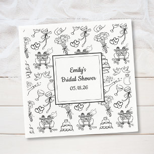 Leuke Whimsical Doodle Trendy Mooie Bruidsdouche Servet