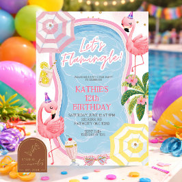 Leuke Whimsical Flamingo Zwembad Verjaardagsfeestj Kaart