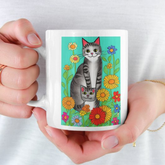 Leuke Whimsical Folk Art Kat en Kitten Quote Koffiemok