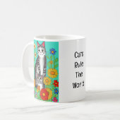 Leuke Whimsical Folk Art Kat en Kitten Quote Koffiemok (Voorkant links)