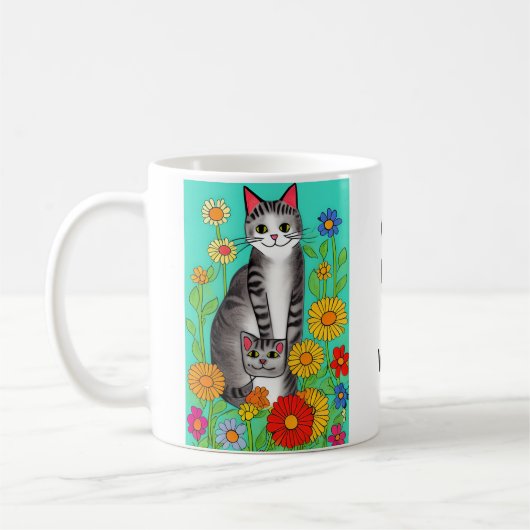 Leuke Whimsical Folk Art Kat en Kitten Quote Koffiemok (Links)