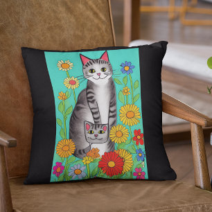 Leuke Whimsical Folk Art Kat en Kitten Quote Kussen