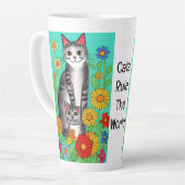 Leuke Whimsical Folk Art Kat en Kitten Quote Latte Mok (Linkerhoek)