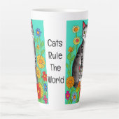Leuke Whimsical Folk Art Kat en Kitten Quote Latte Mok (Voorkant)