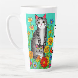 Leuke Whimsical Folk Art Kat en Kitten Quote Latte Mok
