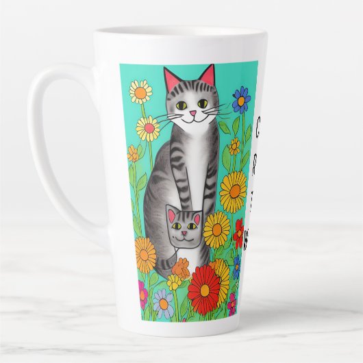 Leuke Whimsical Folk Art Kat en Kitten Quote Latte Mok (Links)