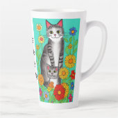 Leuke Whimsical Folk Art Kat en Kitten Quote Latte Mok (Rechts)