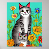 Leuke Whimsical Folk Art Kat en Kitten Quote Poster (Voorkant)