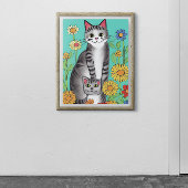 Leuke Whimsical Folk Art Kat en Kitten Quote Poster